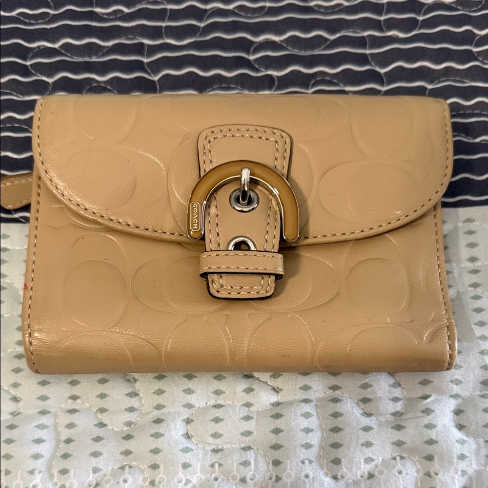 Coach Beige Embossed Leather Wallet